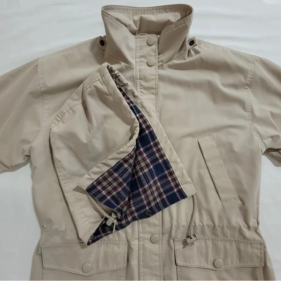 Cabin Creek Womens Coat W/Hood. 2XG. TanW/Pockets. Plaid Lining Mid Length. VTG - Picture 9 of 15